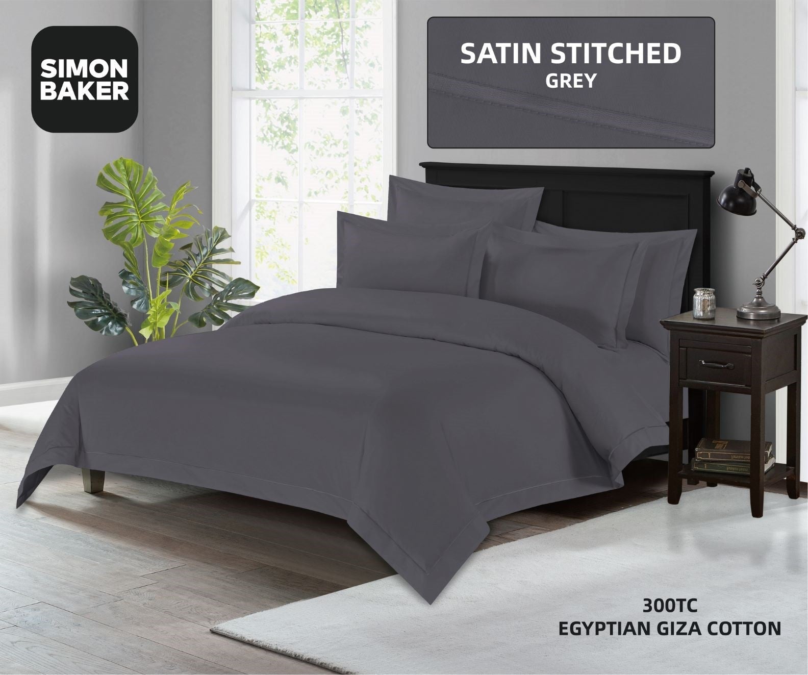 Simon Baker - 300TC 100% Egyptian Cotton Fitted Sheet Standard Grey