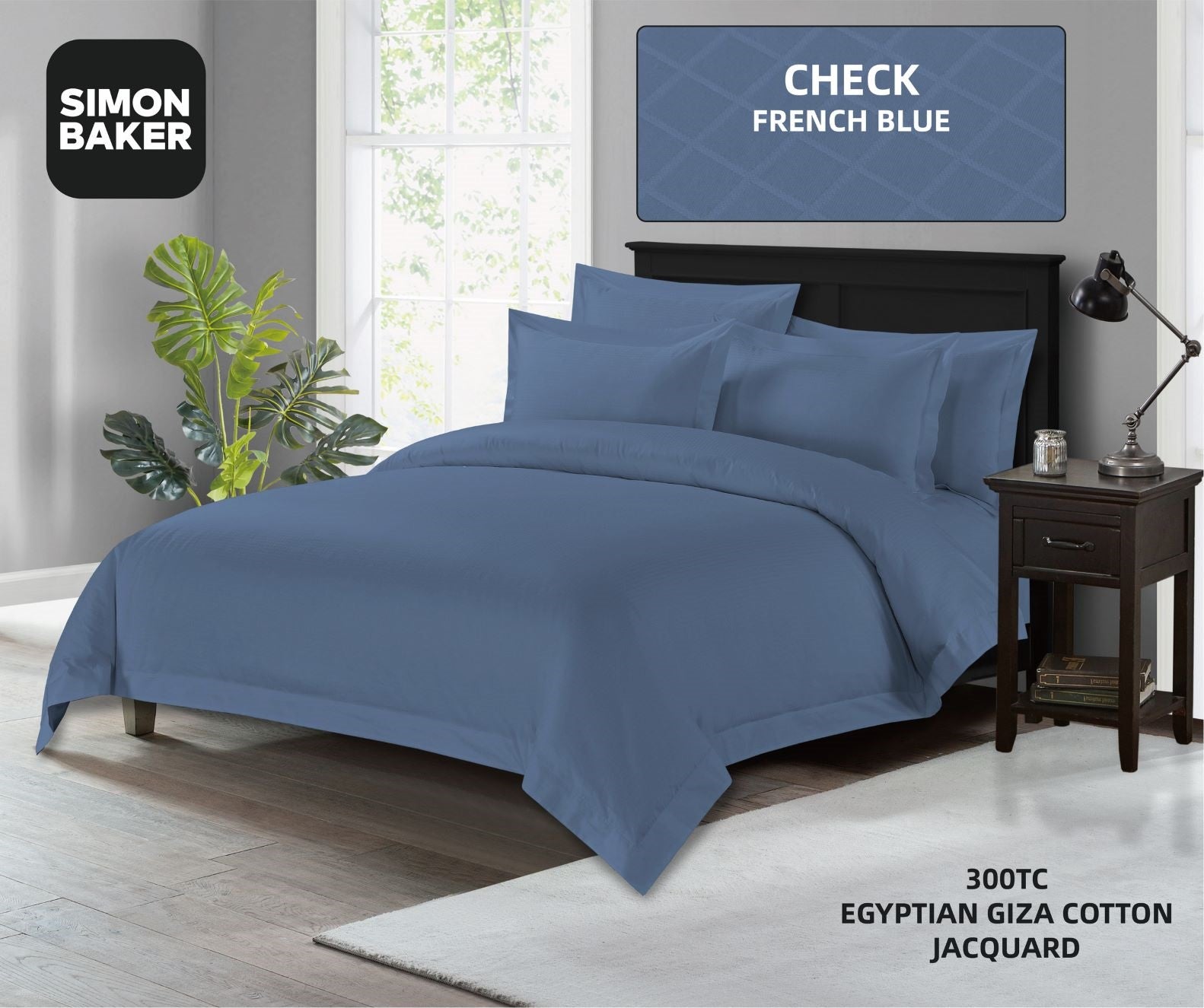 Simon Baker | 300TC 100% Egyptian Cotton Jacquard Check Duvet Cover French Blue