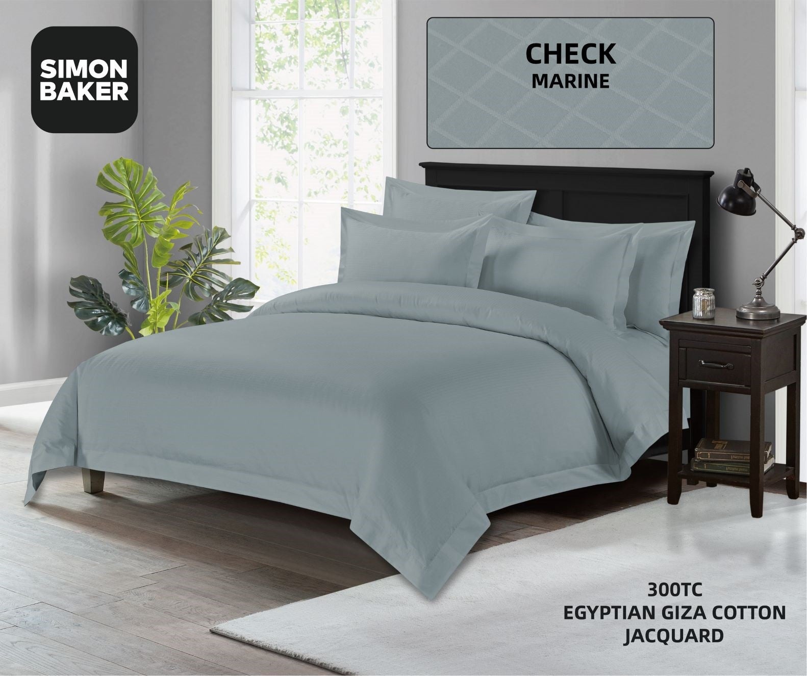 Simon Baker | 300TC 100% Egyptian Cotton Jacquard Check Duvet Cover Marine