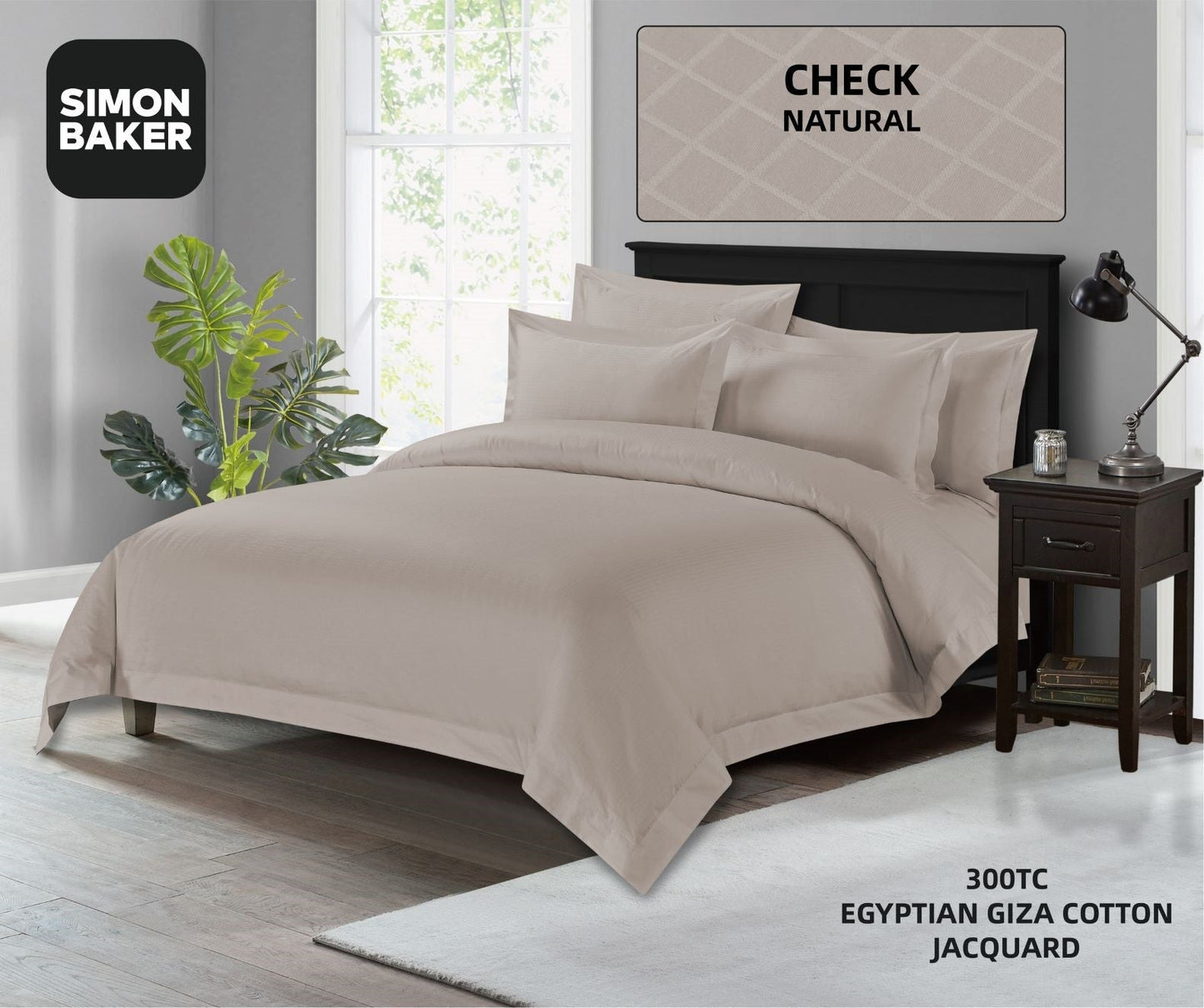 Simon Baker | 300TC 100% Egyptian Cotton Jacquard Check Duvet Cover Natural