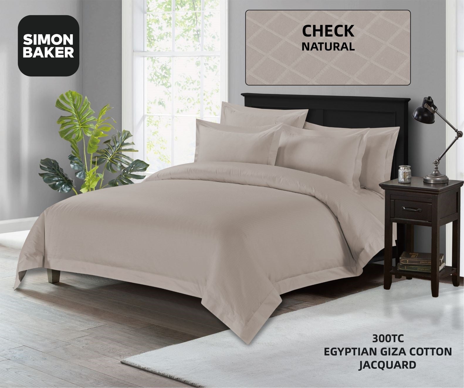 Simon Baker | 300TC 100% Egyptian Cotton Jacquard Check Duvet Cover Natural