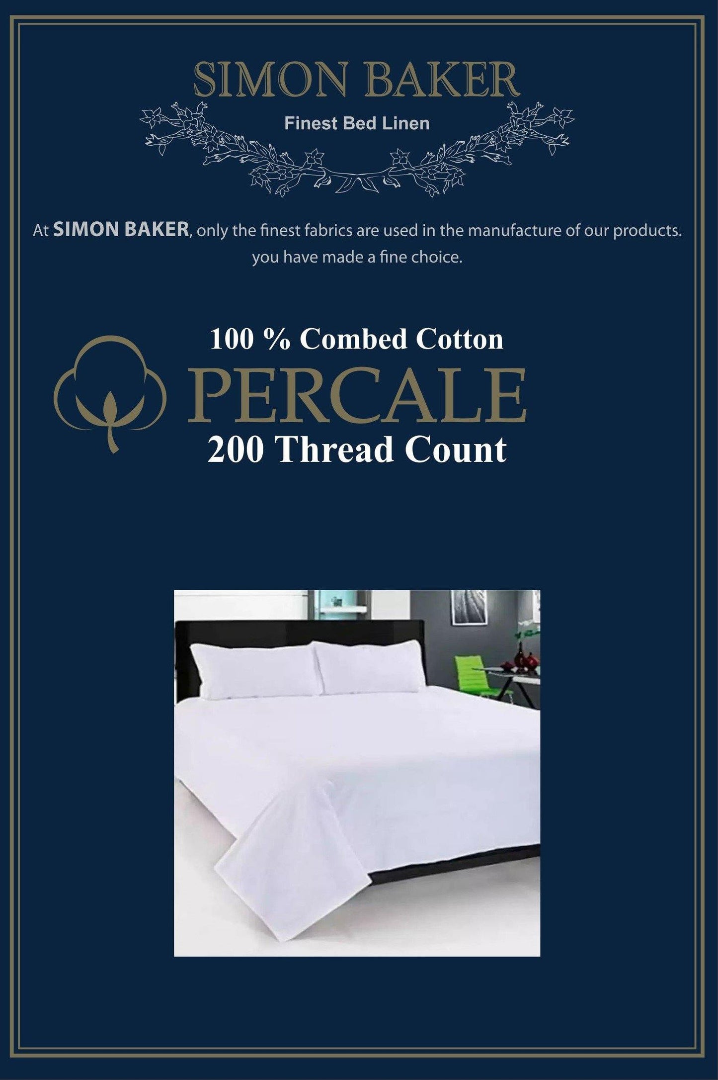 Simon Baker | Cotton Percale 200 TC White Oxford Duvet Cover Set