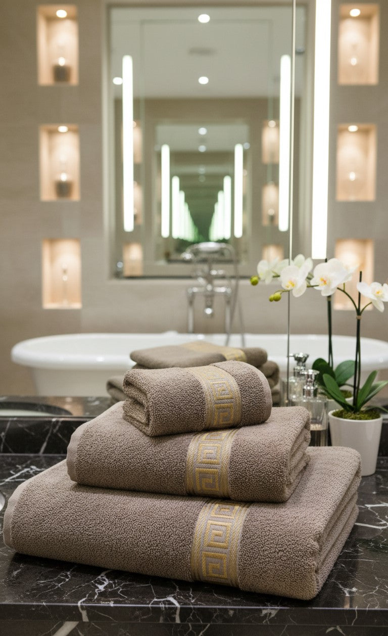 Simon Baker - Greek Key Bath Sheets 600 Gms (Various Colours) - 90cm x 150cm