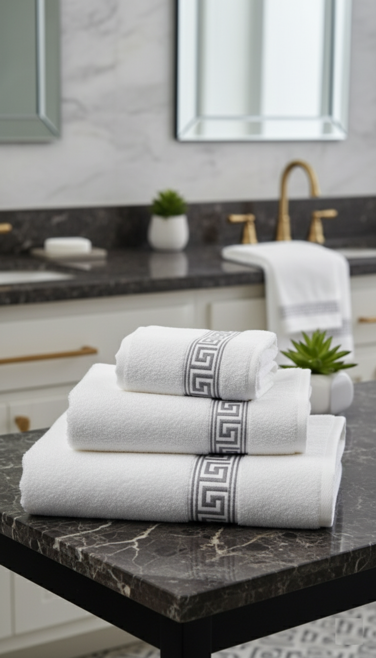 Simon Baker - Greek Key Hand Towels 600 Gms (Various Colours) - 50cm x 90cm