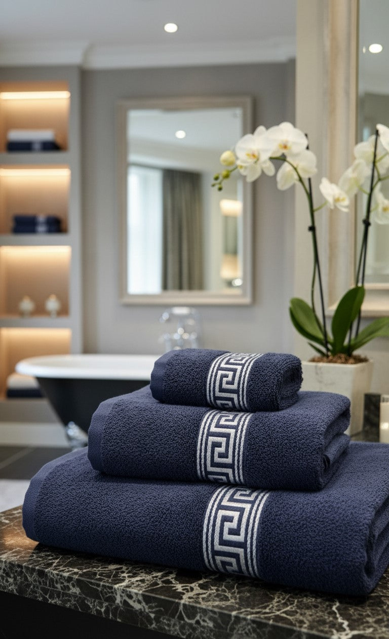 Simon Baker - Greek Key Hand Towels 600 Gms (Various Colours) - 50cm x 90cm