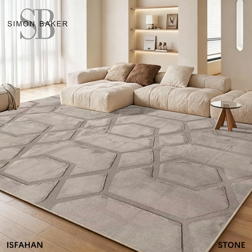 Simon Baker Isfahan Luxury Rug in Stone - 160cm x 230cm