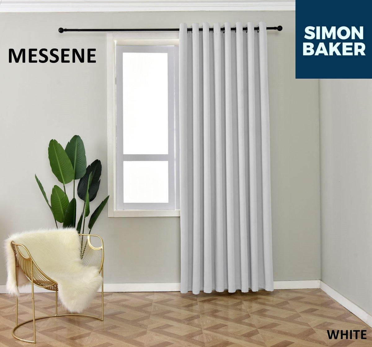 Simon Baker | Messene Eyelet White/Grey Curtain