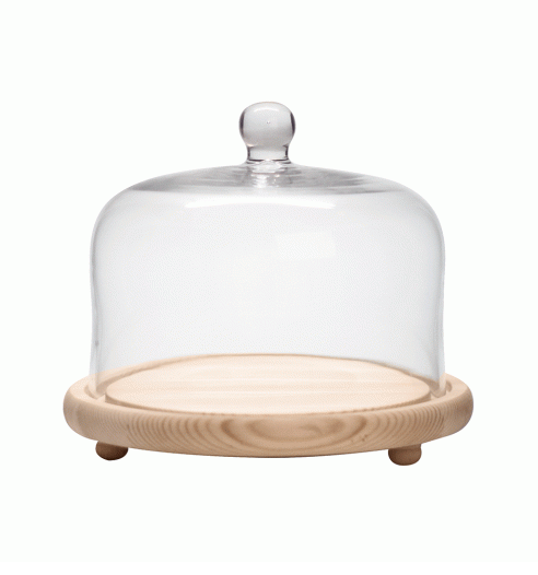 Straight Sided Glass Dome with Wooden Base 23cm(H) x 31cm(W)