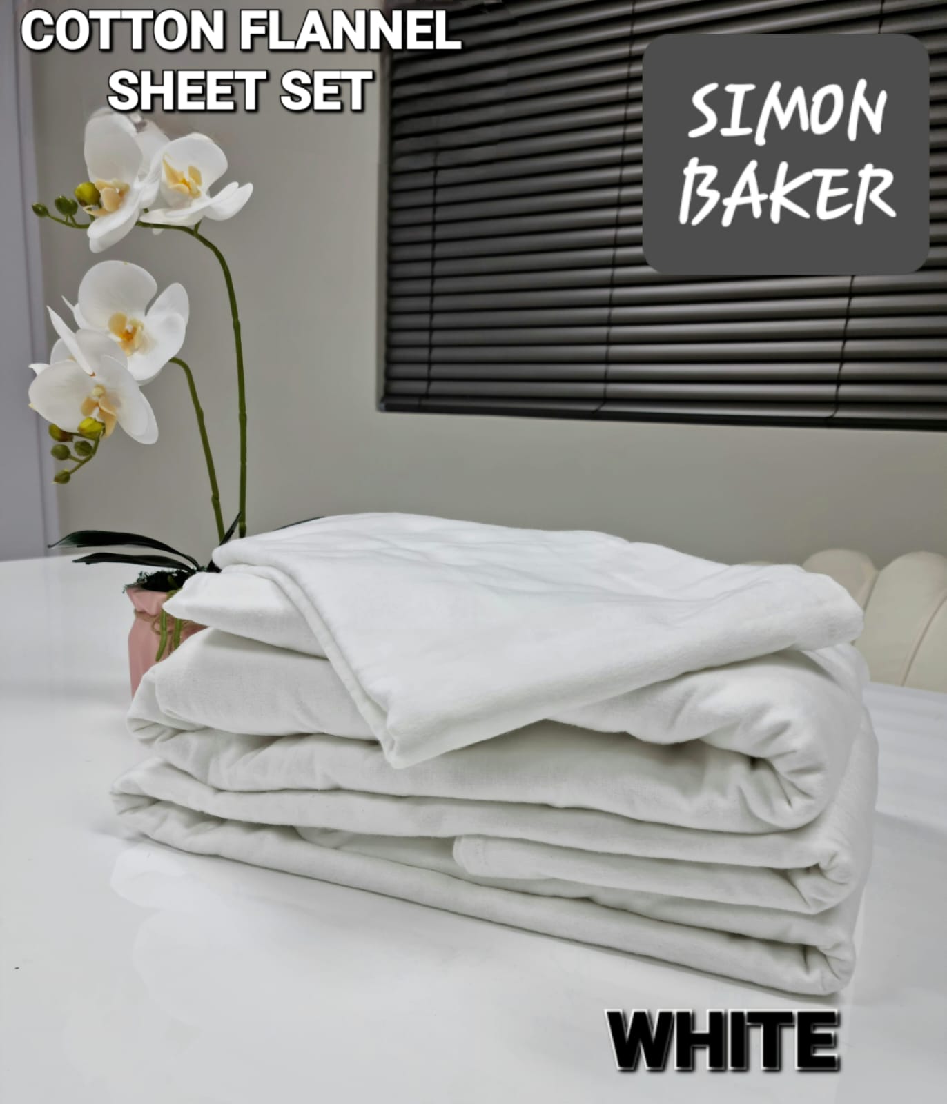 Simon Baker - Cotton Flannel Sheet Set - WHITE