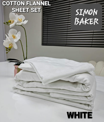 Simon Baker - Cotton Flannel Sheet Set - WHITE