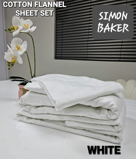 Simon Baker - Cotton Flannel Sheet Set - WHITE