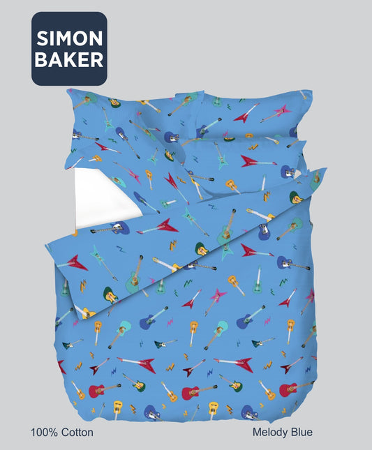 Simon Baker | Melody Blue Cotton Printed Duvet Cover Set (Various Sizes)
