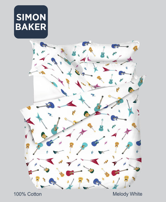 Simon Baker | Melody White Cotton Printed Duvet Cover Set (Various Size)