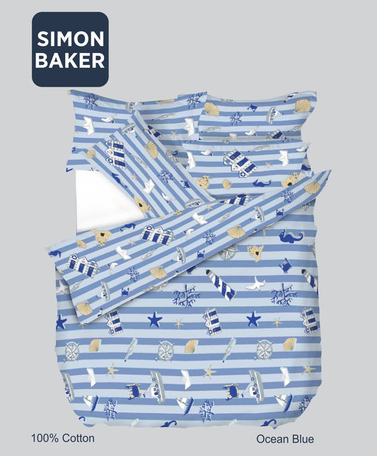 Simon Baker | Ocean Blue Cotton Printed Duvet Cover Set (Various Size)