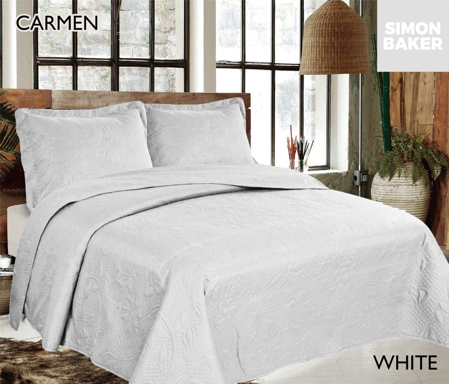 Simon Baker | Carmen Quilted Bedspread White (Various Sizes)