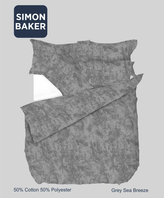 Simon Baker | Printed Poly/Cotton Duvet Cover Set - Sea Breeze Grey (Various Sizes)