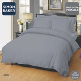 Simon Baker | Cotton Percale 200 TC Grey Fitted Sheet Xl/xd