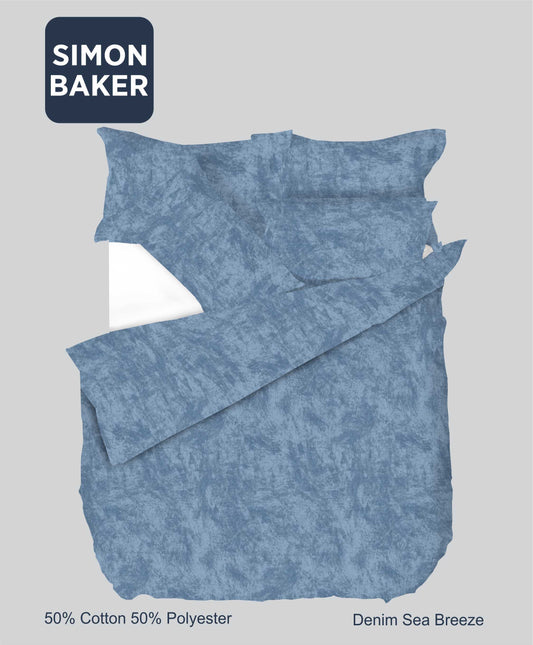 Simon Baker | Printed Poly/Cotton Duvet Cover Set - Sea Breeze Denim (Various Sizes)