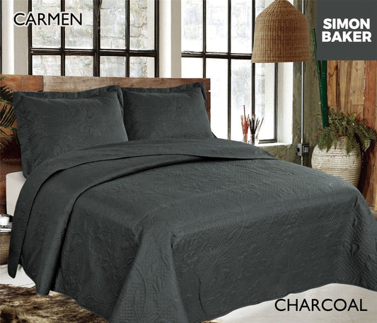 Simon Baker | Carmen Quilted Bedspread Charcoal (Various Sizes)