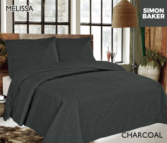Simon Baker | Melissa Quilted Bedspread Charcoal (Various Sizes)