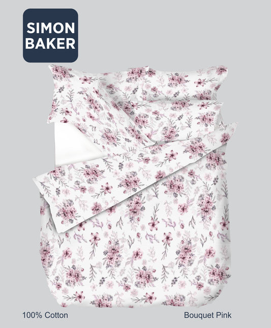 Simon Baker | Bouquet Pink Cotton Printed Duvet Cover Set (Various Sizes)