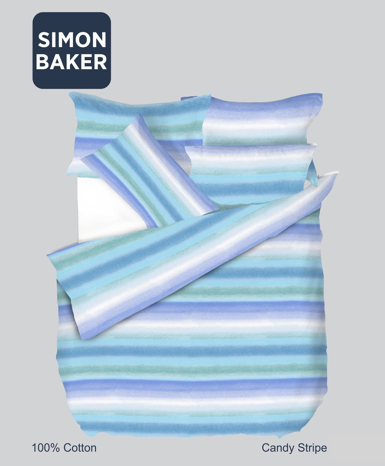 Simon Baker | Candy Stripes Cotton Printed Duvet Cover Set (Various Sizes)