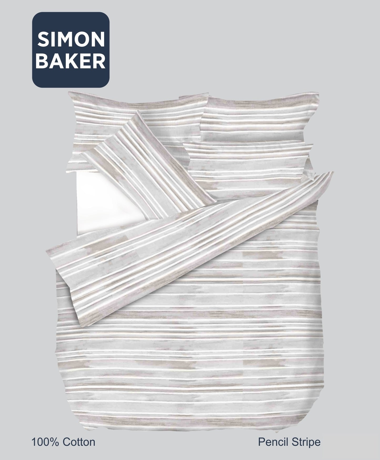 Simon Baker | Pencil Stripes Cotton Printed Duvet Cover Set (Various Sizes)