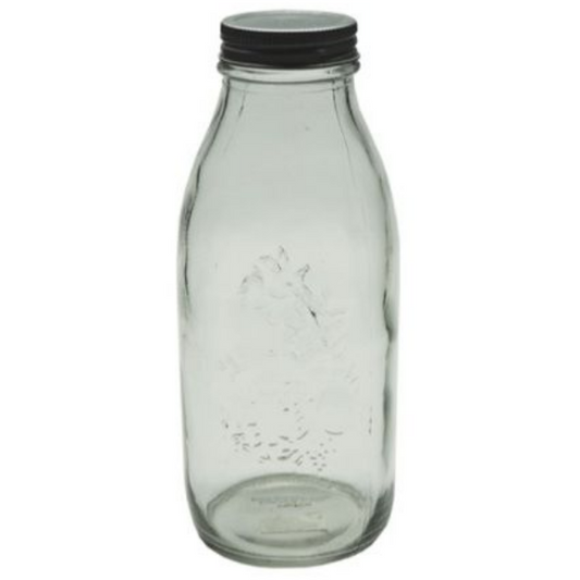 6 Pack Embossed Glass Bottle With Screw On Lid (1l)