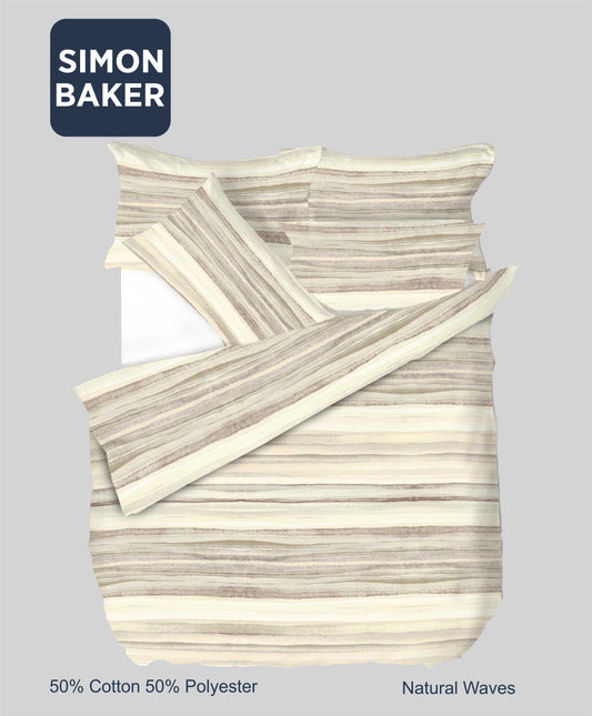 Simon Baker | Printed Poly/Cotton Duvet Cover Set - Waves Natural (Various Sizes)