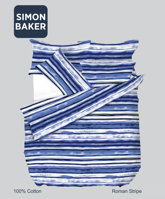 Simon Baker | Roman Stripe Cotton Printed Duvet Cover Set (Various Sizes)