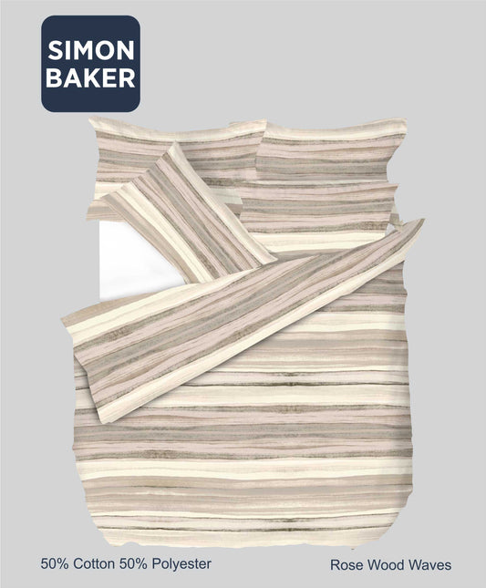 Simon Baker | Printed Poly/Cotton Duvet Cover Set - Waves Rose Wood (Various Sizes)
