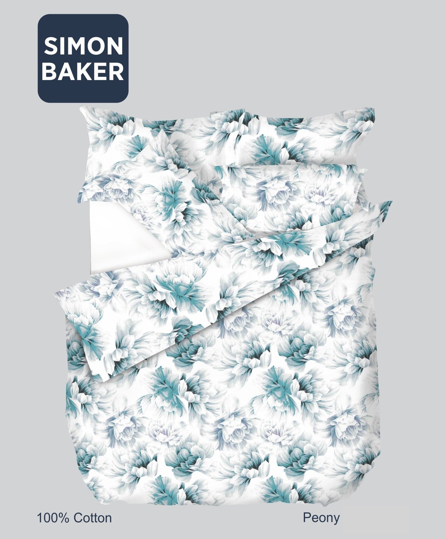 Simon Baker | Peony Cotton Printed Duvet Cover Set (Various Sizes)