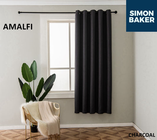 Simon Baker | Amalfi Eyelet Curtain Charcoal (Various Lengths)