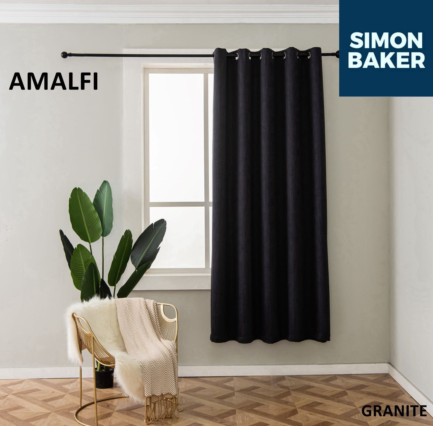 Simon Baker | Amalfi Eyelet Curtain Granite (Various Lengths)