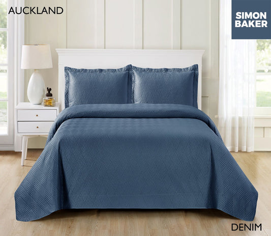 Simon Baker | Auckland Quilt Bedspread - Denim (Various Sizes) 