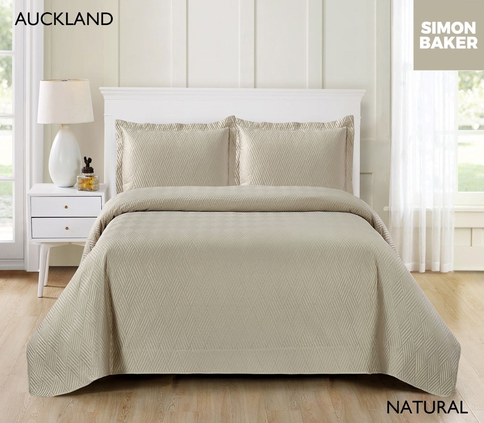 Simon Baker | Auckland Quilt Bedspread - Natural (Various Sizes) 