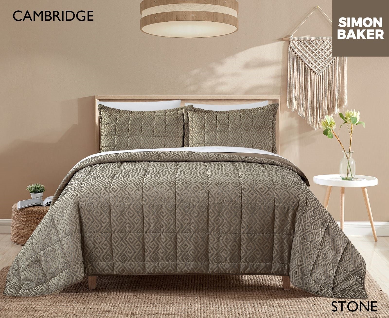 Simon Baker | Chenille Jacquard Comforter Cambridge - Stone (Various sizes)