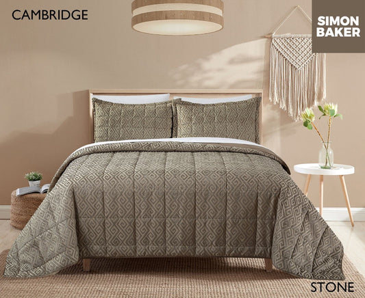 Simon Baker | Chenille Jacquard Comforter Cambridge - Stone (Various sizes)
