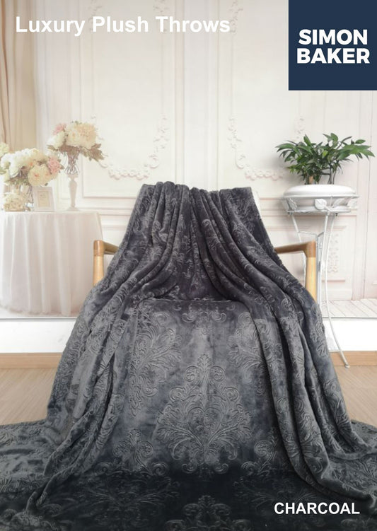 Luxury Plush Embossed Blanket Charcoal
