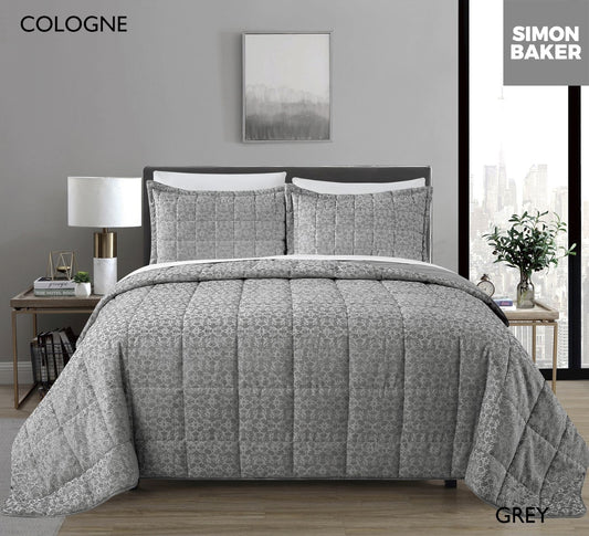 Simon Baker | Chenille Jacquard Comforter Cologne - Grey (Various sizes)
