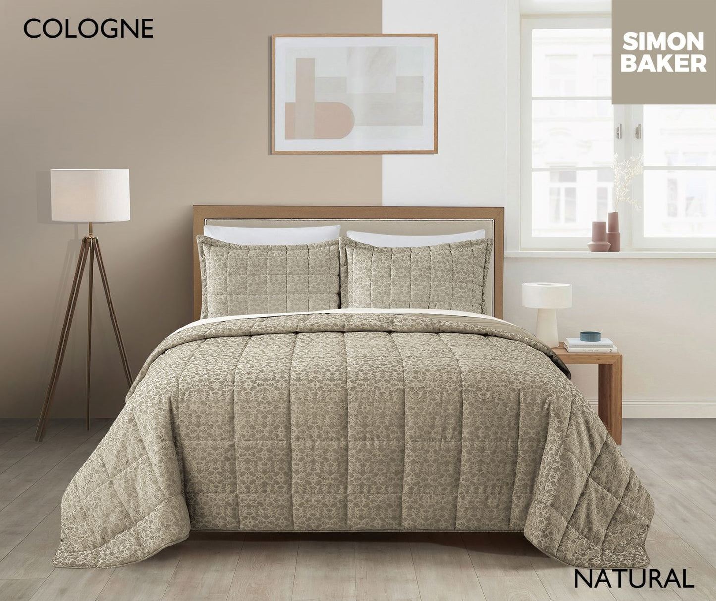 Simon Baker | Chenille Jacquard Comforter Cologne - Natural (Various sizes)