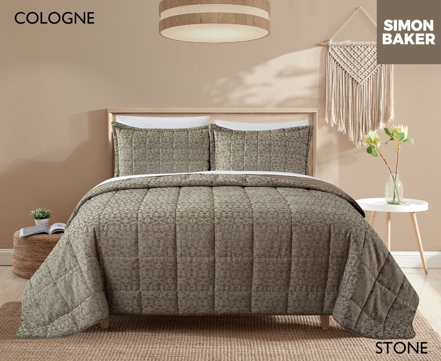 Simon Baker | Chenille Jacquard Comforter Cologne - Stone (Various sizes)