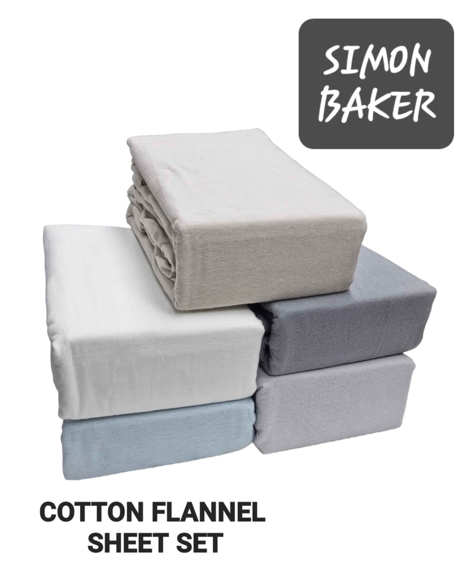 Simon Baker - Cotton Flannel Sheet Set - WHITE
