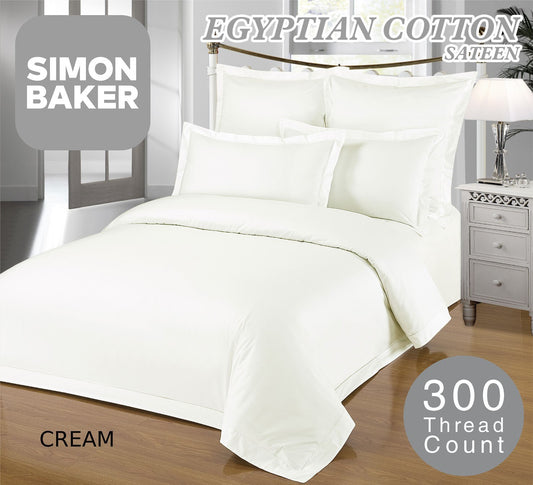 Simon Baker | 300TC 100% Egyptian Cotton Oxford Satin Stitched Duvet Cover Cream (Various Sizes)