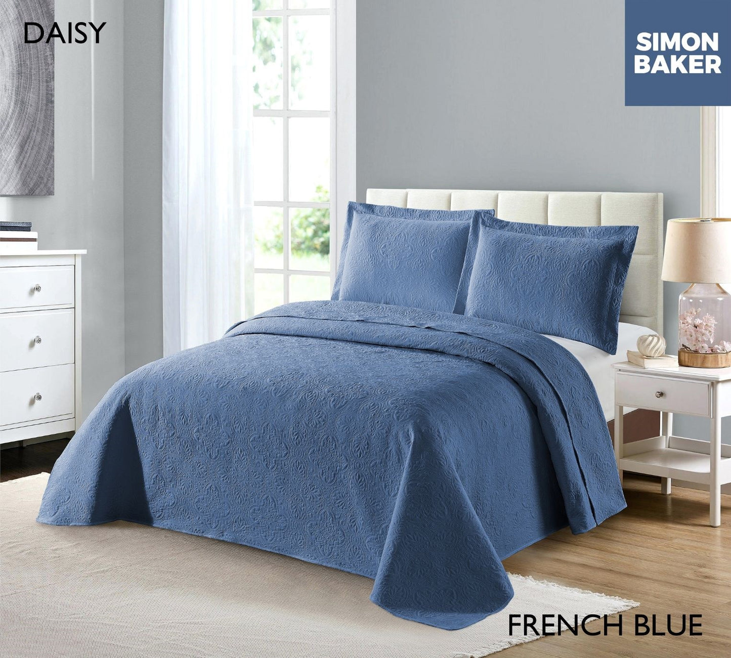 Simon Baker | Daisy Bedspread French Blue (Various Sizes)