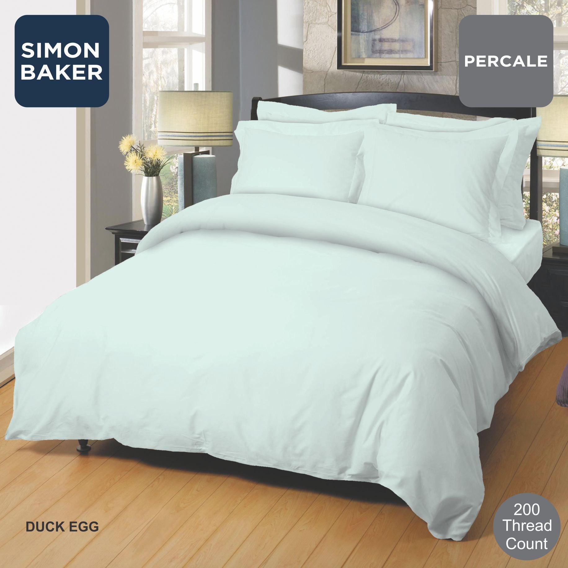 Simon Baker | 200 Thread Count Poly 50/Cotton 50 Percale - Duck Egg Flat Sheet XL (Various Sizes)