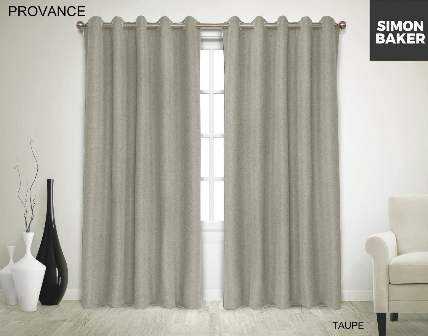 Simon Baker | Provance Eyelet Curtain Taupe (Various Lengths)