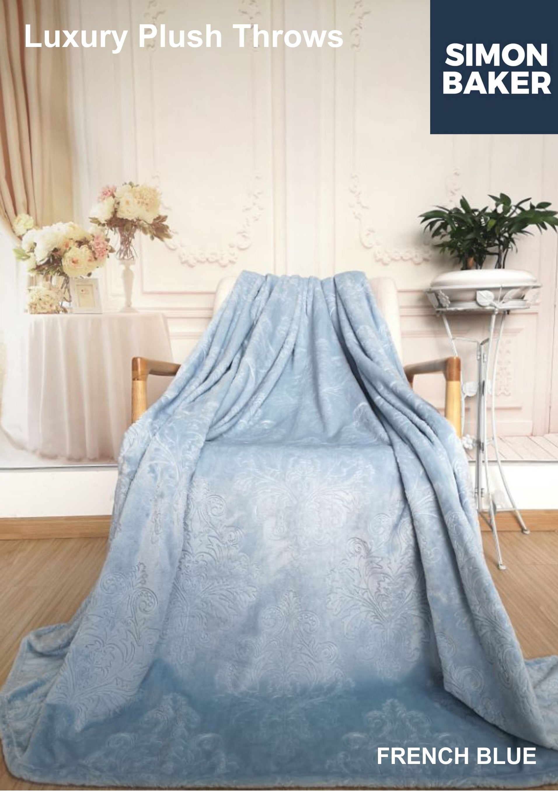 Luxury Plush Blanket French Blue (Available in Plain or Embossed)