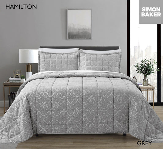 Simon Baker | Chenille Jacquard Comforter Hamilton - Grey (Various sizes)