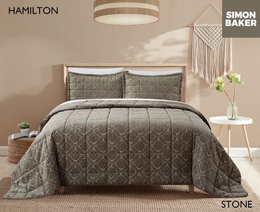Simon Baker | Chenille Jacquard Comforter Hamilton - Stone (Various sizes)